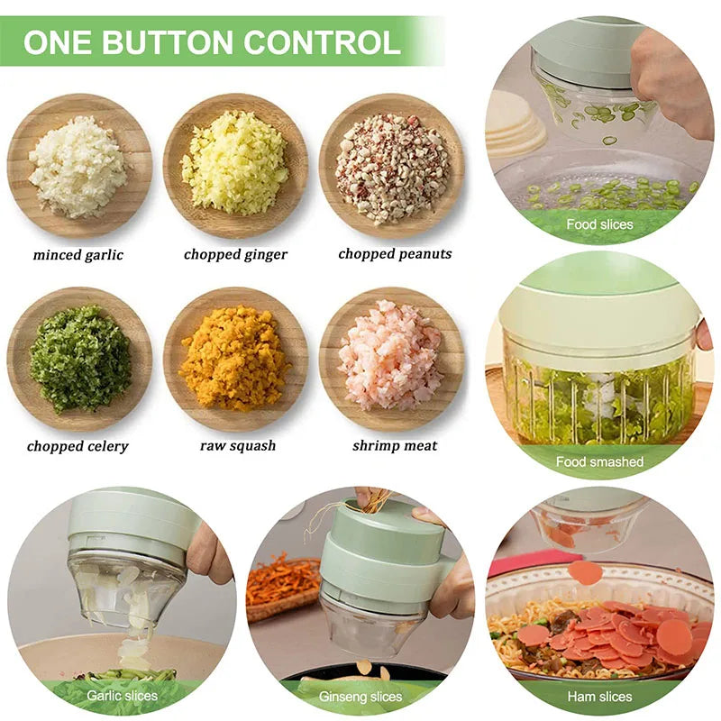4 in 1 Handheld Electric Vegetable Cutter Set for Garlic Pepper Chili Onion Celery Ginger Meat with Brush Kitchen Tools