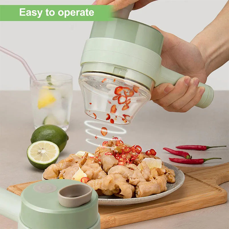 4 in 1 Handheld Electric Vegetable Cutter Set for Garlic Pepper Chili Onion Celery Ginger Meat with Brush Kitchen Tools